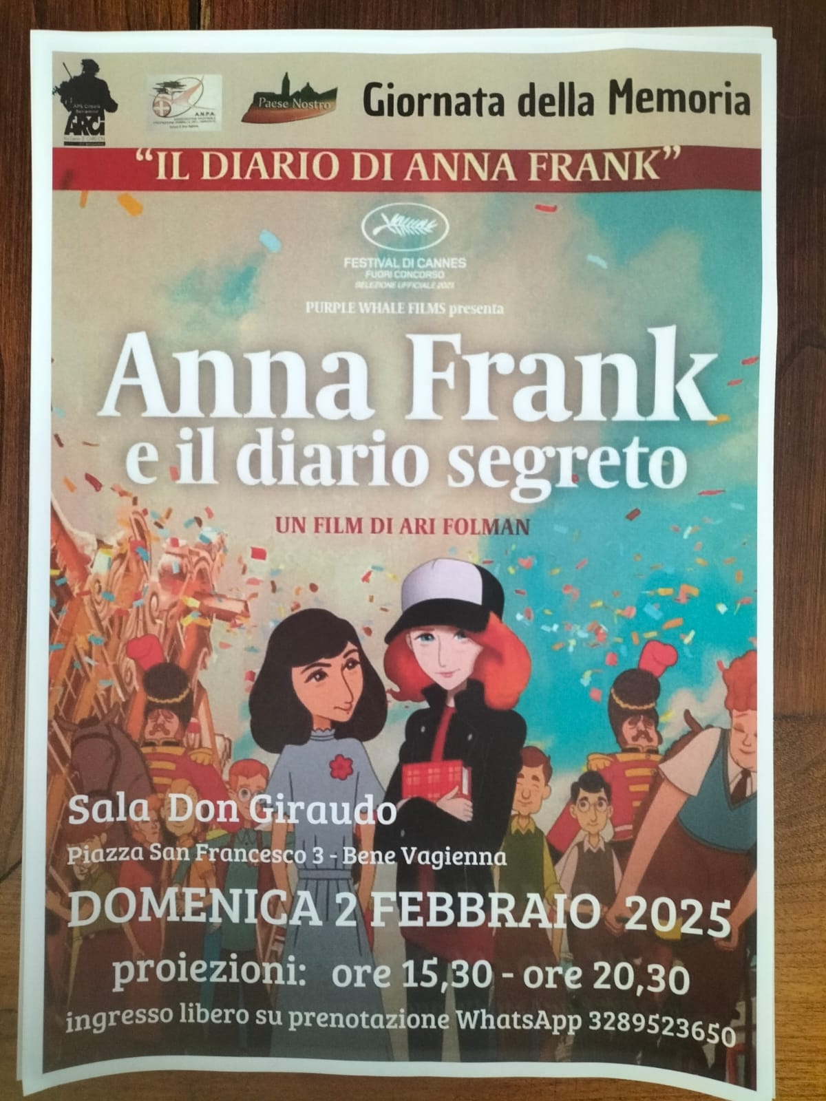 Proiezione film "Anna Frank e il diario segreto"