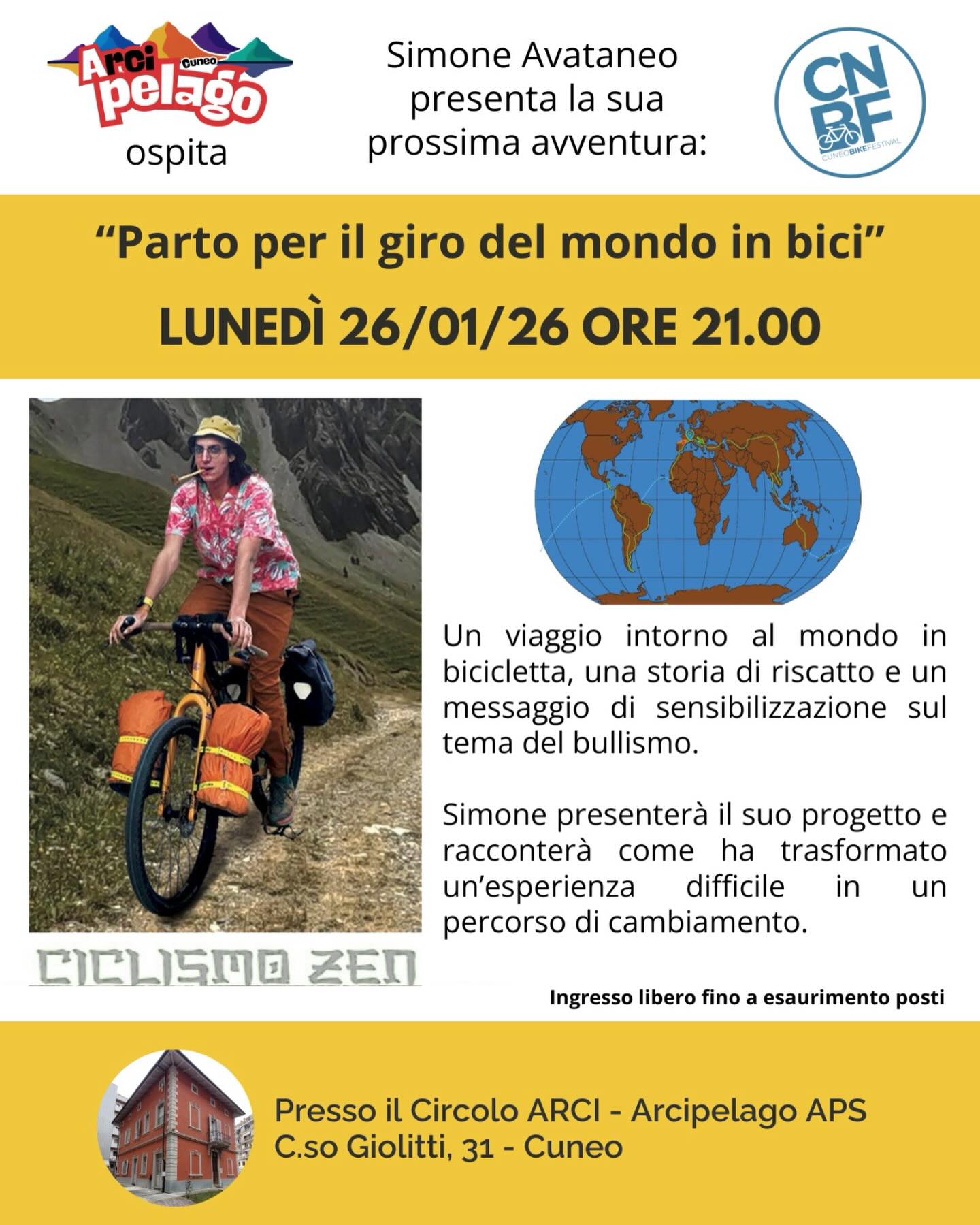 "Parto per il giro del mondo in bici" con Simone Avataneo 