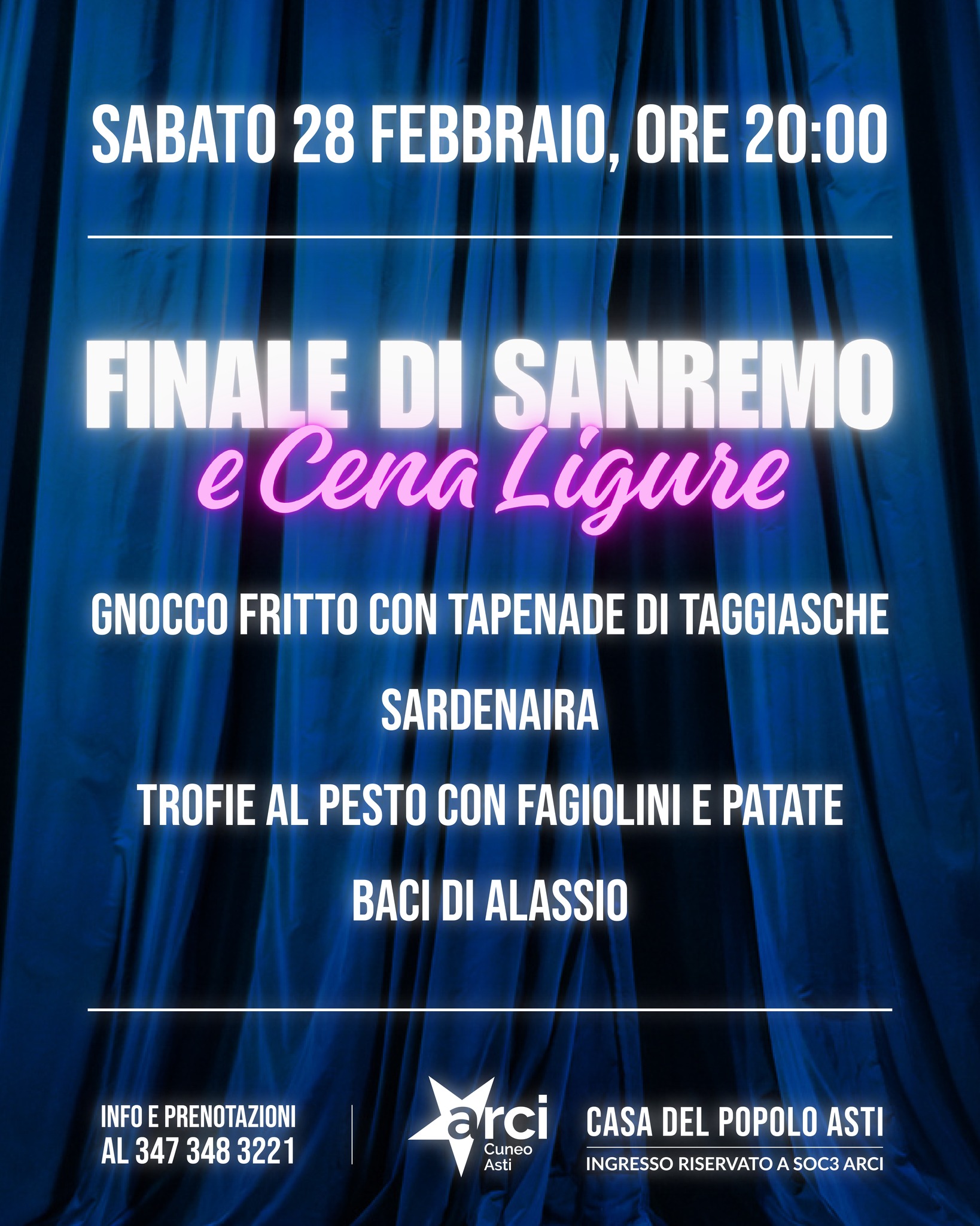 Proiezione Finale di Sanremo e Cena Ligure