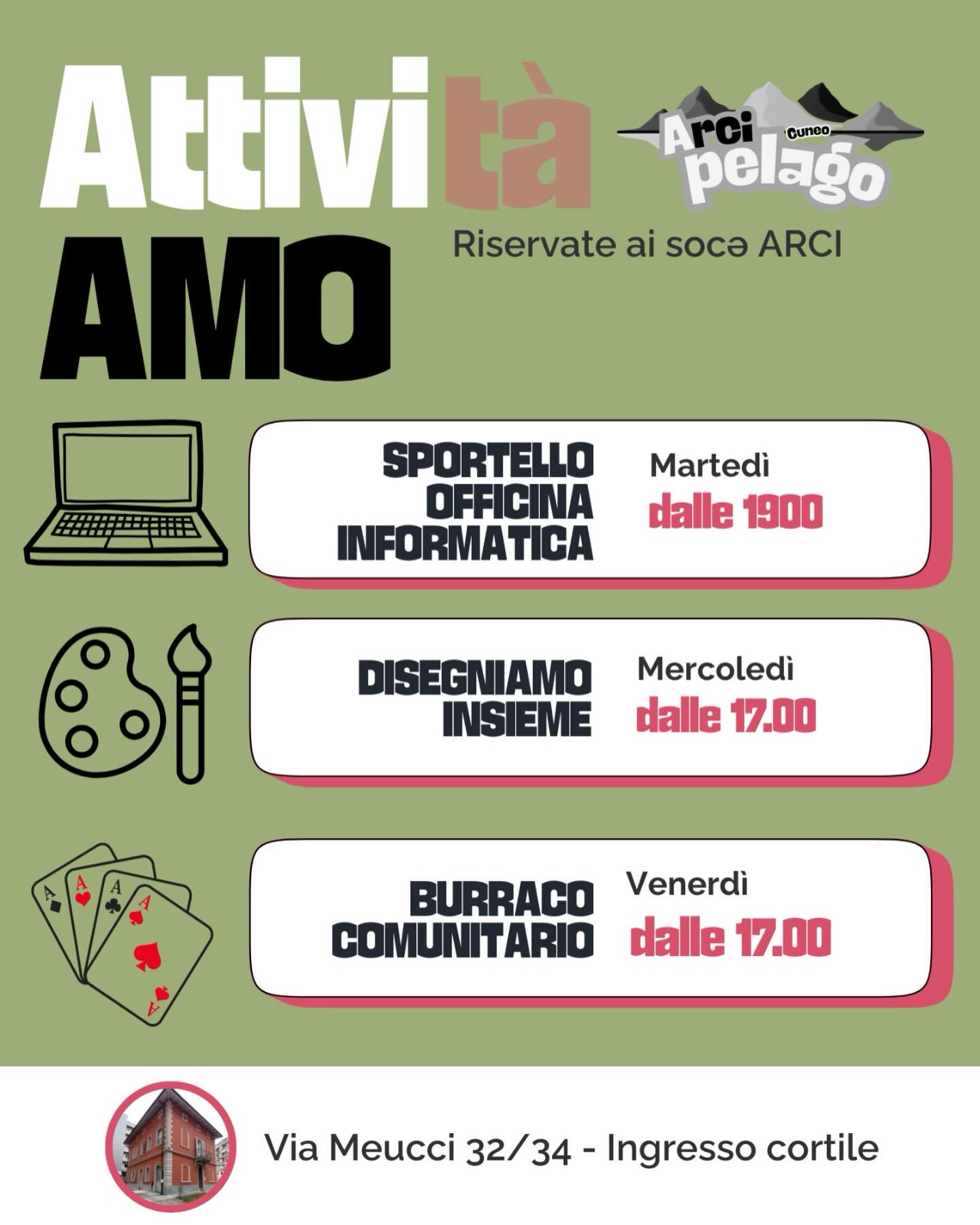 Calendario attività settimanali al Circolo Arcipelago Cuneo