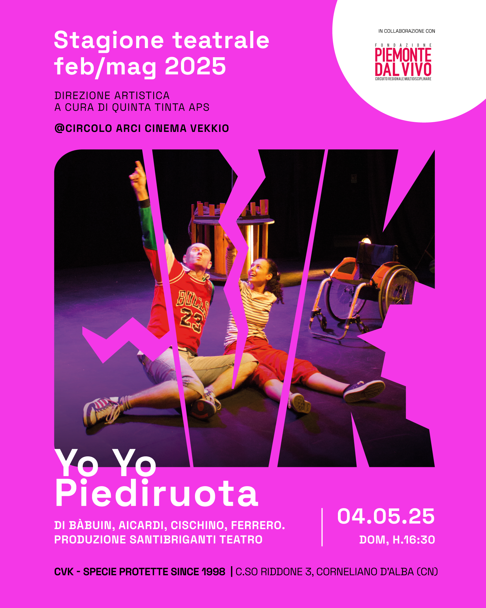 Spettacolo teatrale “Yo Yo piediruota” di Bàbuin, Aicardi, Cischino, Ferrero e produzione Santibriganti in collaborazione con Fondazione Piemonte dal Vivo