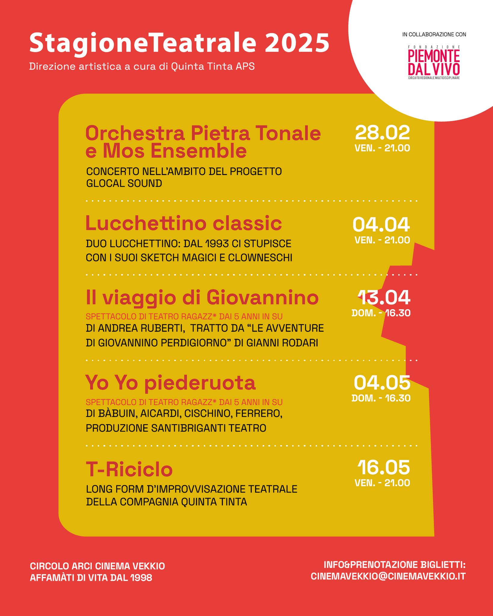 Stagione Teatrale febbraio-maggio in collaborazione con la Fondazione Piemonte dal Vivo